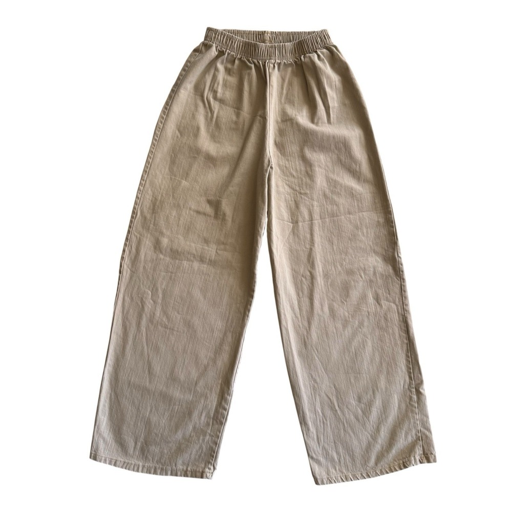Vintage Pull On Wide Leg Barrel Pants Size XS Cotton Canvas USA Lagenlook Khaki